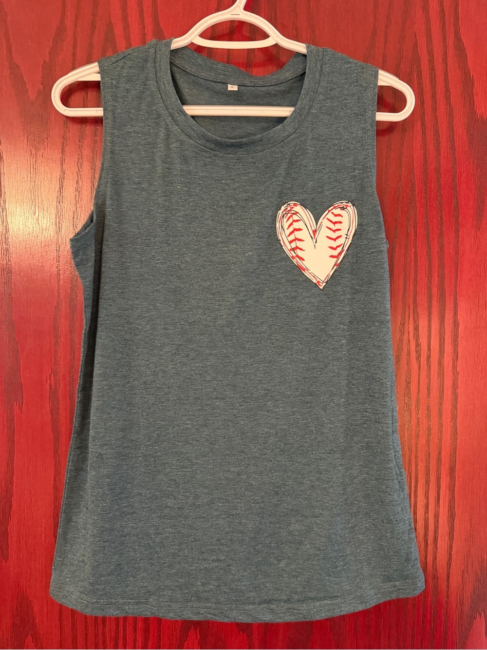 Girls' Blue Sleeveless Heart Baseball Graphic Tank Top